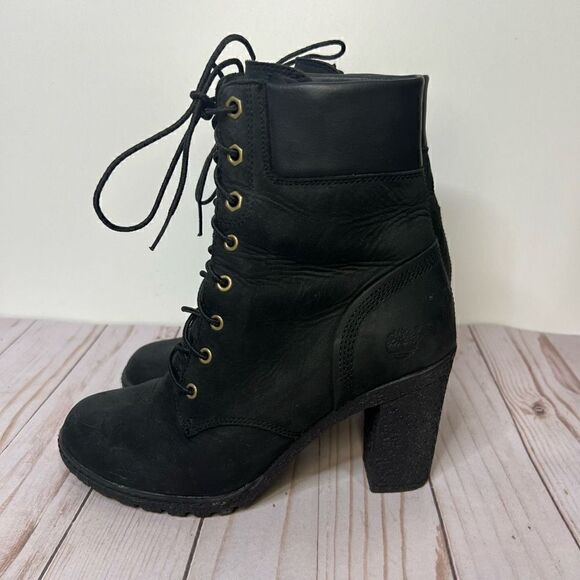 Timberland Glancy Earthkeepers Black Leather Heeled Boots - Picture 1 of 12